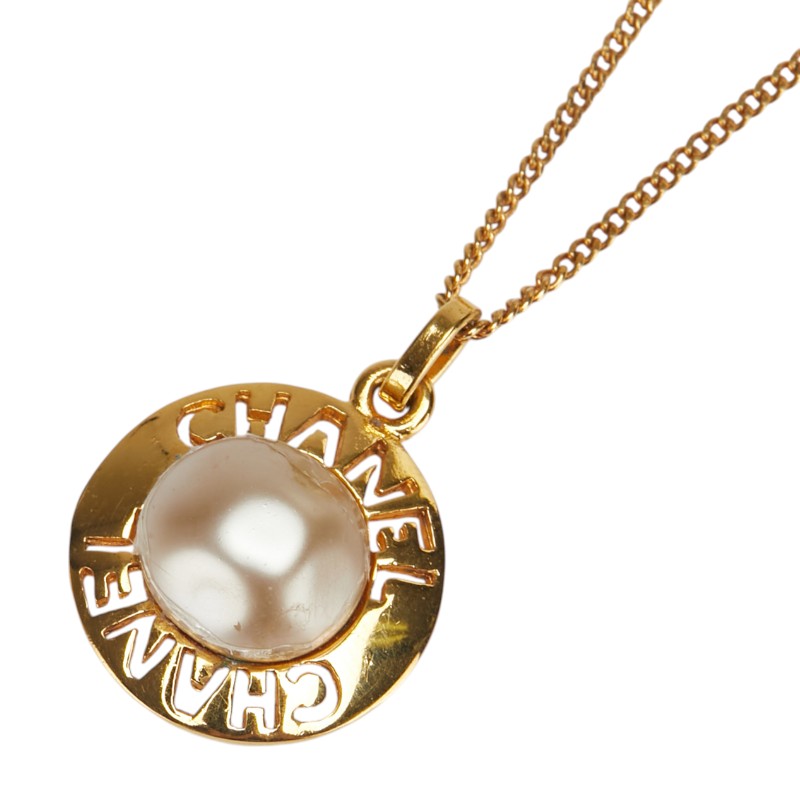 シャネル ロゴ パール ネックレス ゴールド メッキ レディース CHANEL 【中古】
