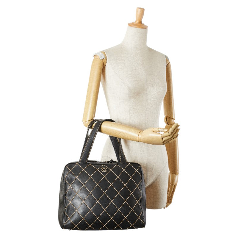 シャネル ワイルドステッチ ココマーク ハンドバッグ ブラック ラムスキン レディース CHANEL 【中古】