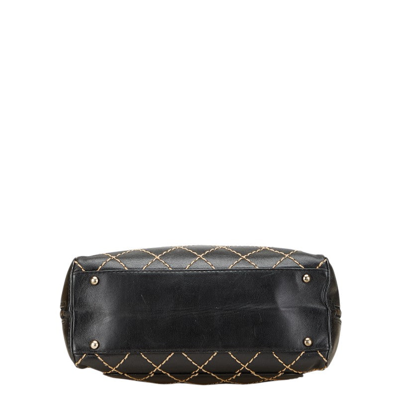 シャネル ワイルドステッチ ココマーク ハンドバッグ ブラック ラムスキン レディース CHANEL 【中古】