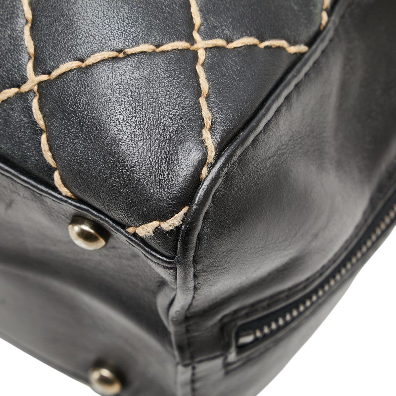 シャネル ワイルドステッチ ココマーク ハンドバッグ ブラック ラムスキン レディース CHANEL 【中古】