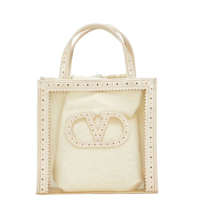 ヴァレンティノ ガラヴァーニ スポーツ Vロゴ ハンドバッグ ホワイト パテントレザー メッシュ レディース VALENTINO 【中古】