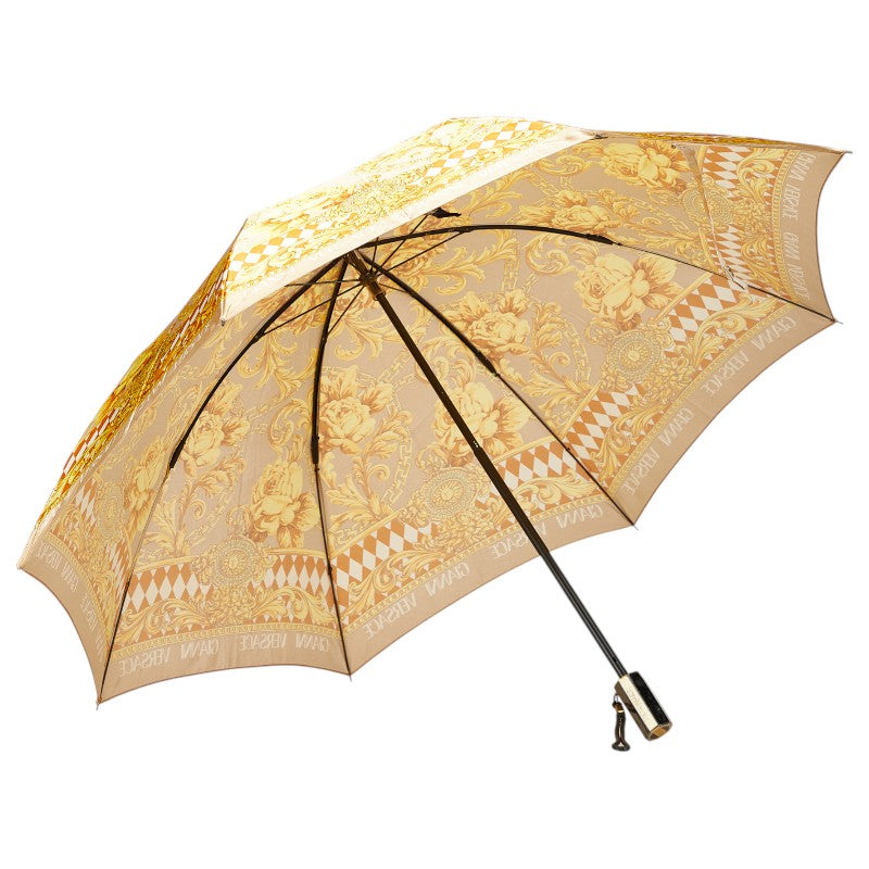 ヴェルサーチェ 花 フラワー モチーフ 折り畳み傘 ゴールド ブラウン ポリエステル レディース VERSACE 【中古】