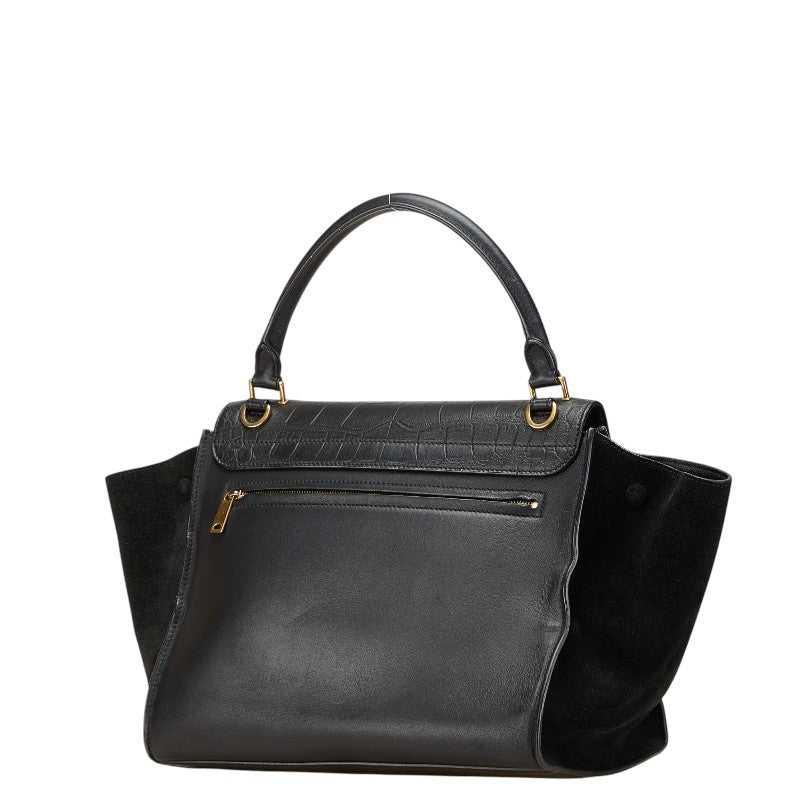 セリーヌ トラペーズ クロコ型押 ハンドバッグ ショルダーバッグ 2WAY ブラック レザー レディース CELINE 【中古】
