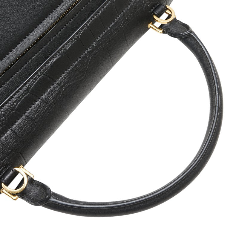 セリーヌ トラペーズ クロコ型押 ハンドバッグ ショルダーバッグ 2WAY ブラック レザー レディース CELINE 【中古】