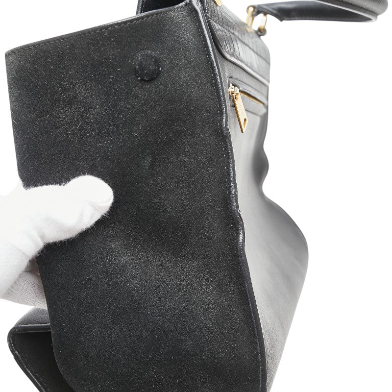 セリーヌ トラペーズ クロコ型押 ハンドバッグ ショルダーバッグ 2WAY ブラック レザー レディース CELINE 【中古】