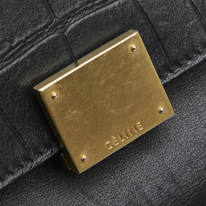 セリーヌ トラペーズ クロコ型押 ハンドバッグ ショルダーバッグ 2WAY ブラック レザー レディース CELINE 【中古】