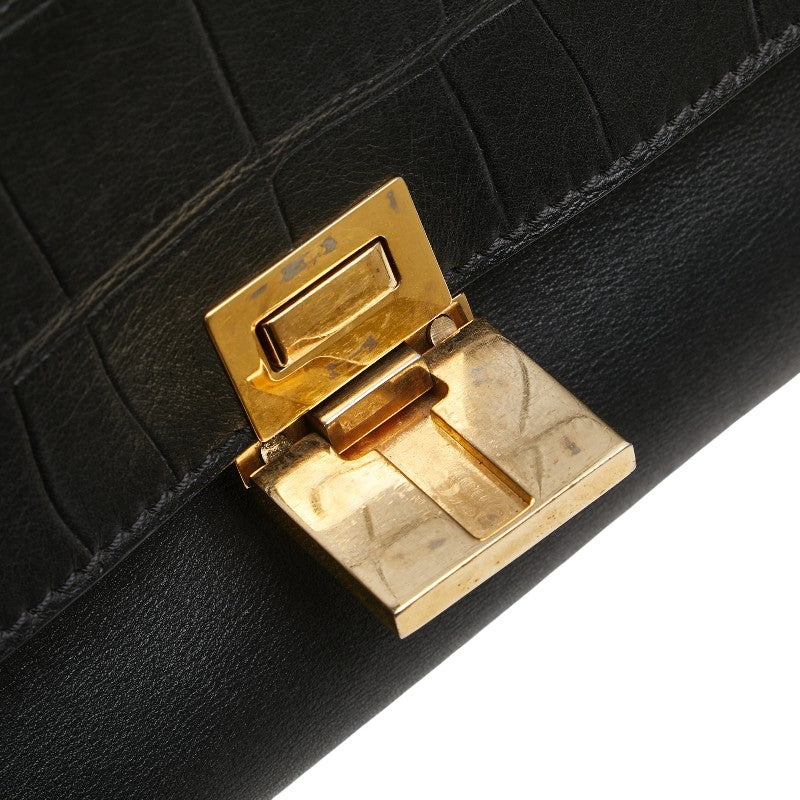 セリーヌ トラペーズ クロコ型押 ハンドバッグ ショルダーバッグ 2WAY ブラック レザー レディース CELINE 【中古】