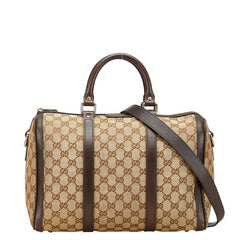 グッチ GGキャンバス ボストンバッグ ショルダーバッグ 2WAY 247205 ベージュ ブラウン キャンバス レザー レディース GUCCI 【中古】