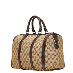 グッチ GGキャンバス ボストンバッグ ショルダーバッグ 2WAY 247205 ベージュ ブラウン キャンバス レザー レディース GUCCI 【中古】