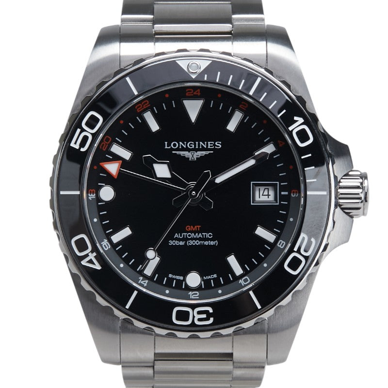 ロンジン ハイドロコンクエスト GMT 腕時計 L3.790.4.56.6 自動巻き ブラック文字盤 ステンレススチール メンズ LONGINES 【中古】