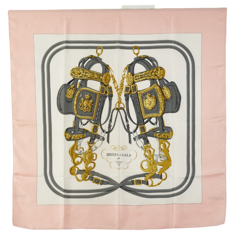 エルメス カレ90 BRIDES de GALA 式典用馬靭 スカーフ ピンク ホワイト マルチカラー シルク レディース HERMES 【中古】