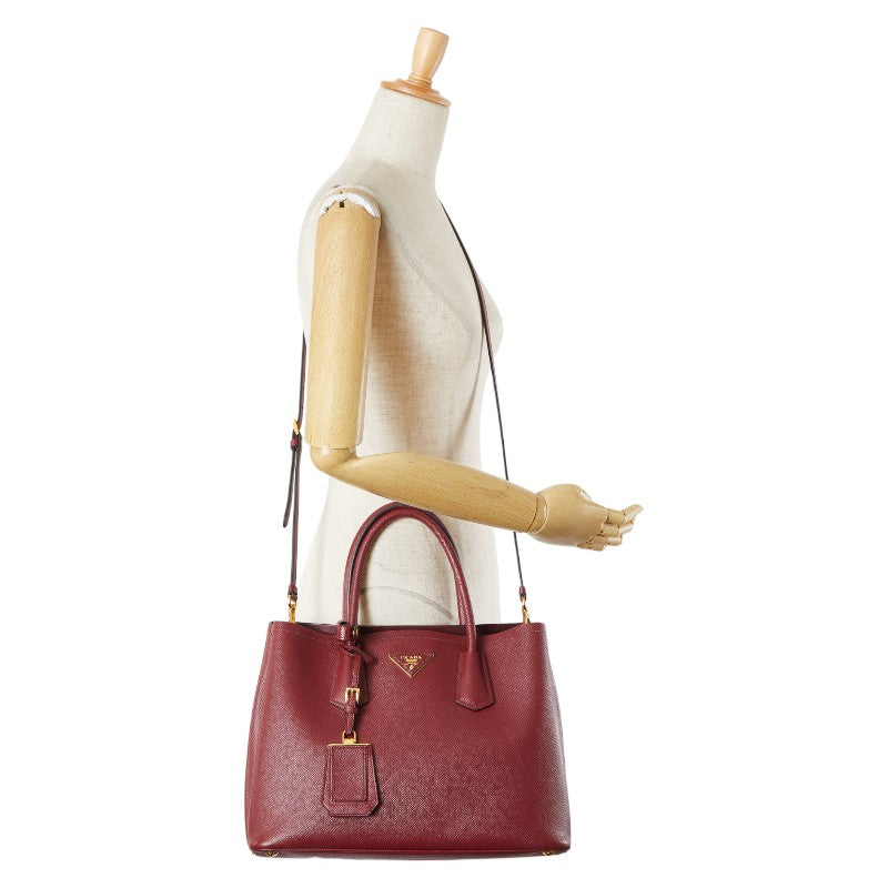 プラダ 三角ロゴプレート ハンドバッグ ショルダーバッグ 2WAY ワインレッド サフィアーノレザー レディース PRADA 【中古】