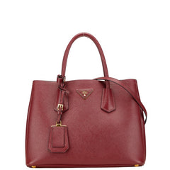 プラダ 三角ロゴプレート ハンドバッグ ショルダーバッグ 2WAY ワインレッド サフィアーノレザー レディース PRADA 【中古】
