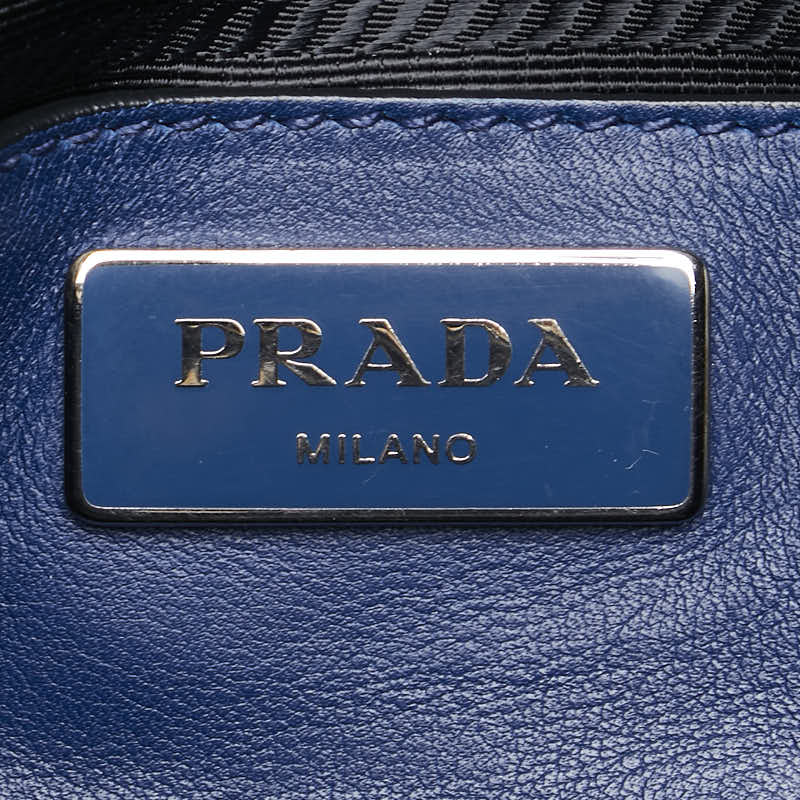 プラダ 三角ロゴプレート ハンドバッグ トートバッグ ブルー レザー レディース PRADA 【中古】