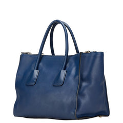 プラダ 三角ロゴプレート ハンドバッグ トートバッグ ブルー レザー レディース PRADA 【中古】