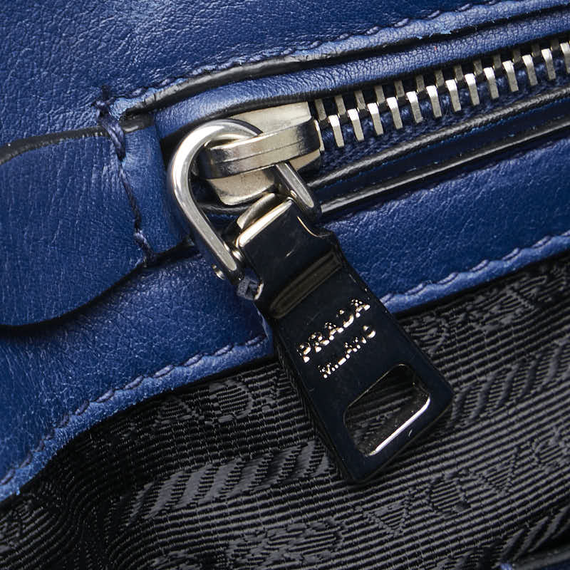 プラダ 三角ロゴプレート ハンドバッグ トートバッグ ブルー レザー レディース PRADA 【中古】