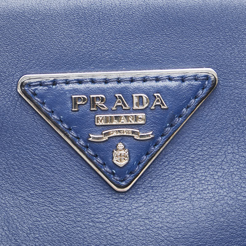 プラダ 三角ロゴプレート ハンドバッグ トートバッグ ブルー レザー レディース PRADA 【中古】