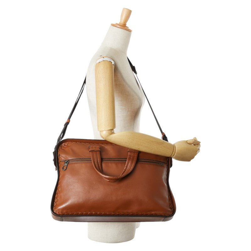 ボッテガヴェネタ イントレチャート ビジネスバッグ ショルダーバッグ ブラウン レザー メンズ BOTTEGAVENETA 【中古】