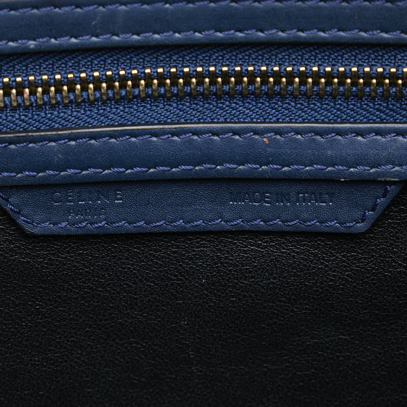 セリーヌ ラゲージ マイクロショッパー ハンドバッグ トートバッグ ネイビー ブラック レザー レディース CELINE 【中古】