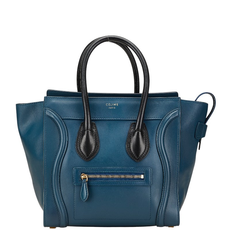セリーヌ ラゲージ マイクロショッパー ハンドバッグ トートバッグ ネイビー ブラック レザー レディース CELINE 【中古】
