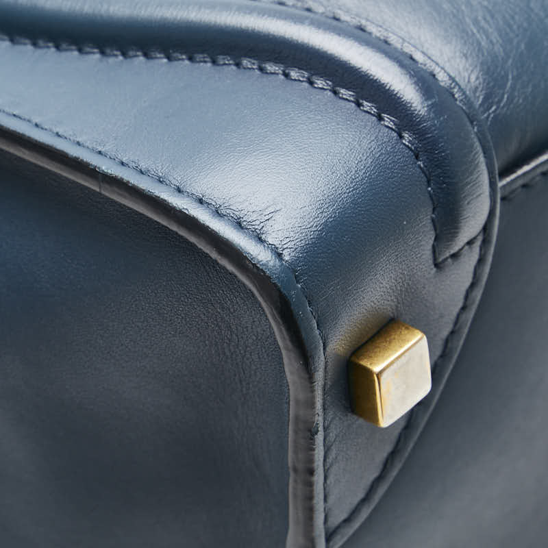 セリーヌ ラゲージ マイクロショッパー ハンドバッグ トートバッグ ネイビー ブラック レザー レディース CELINE 【中古】