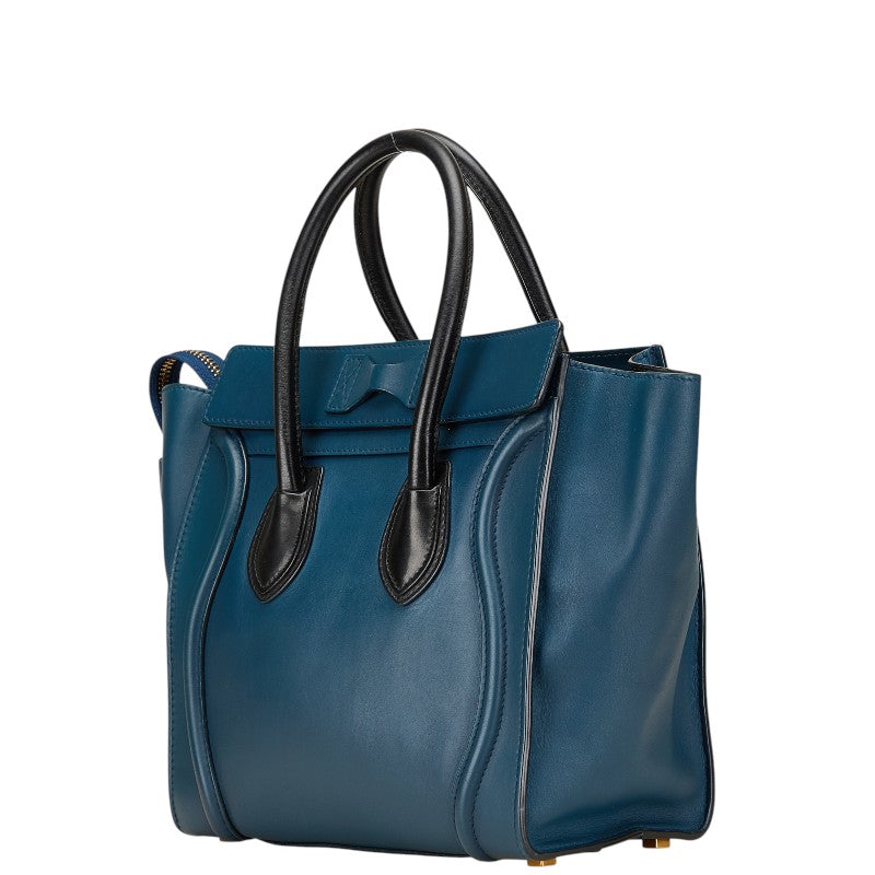 セリーヌ ラゲージ マイクロショッパー ハンドバッグ トートバッグ ネイビー ブラック レザー レディース CELINE 【中古】