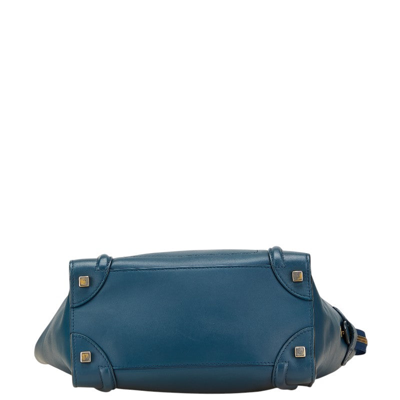 セリーヌ ラゲージ マイクロショッパー ハンドバッグ トートバッグ ネイビー ブラック レザー レディース CELINE 【中古】