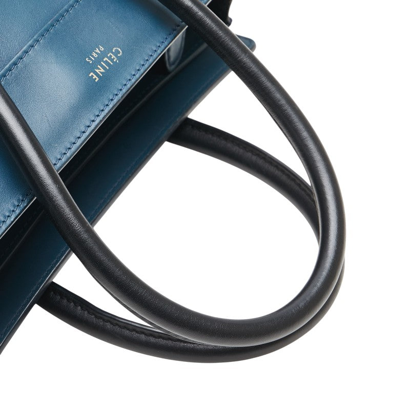 セリーヌ ラゲージ マイクロショッパー ハンドバッグ トートバッグ ネイビー ブラック レザー レディース CELINE 【中古】