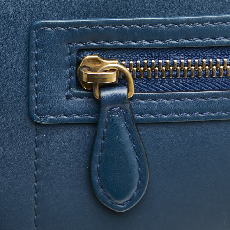 セリーヌ ラゲージ マイクロショッパー ハンドバッグ トートバッグ ネイビー ブラック レザー レディース CELINE 【中古】