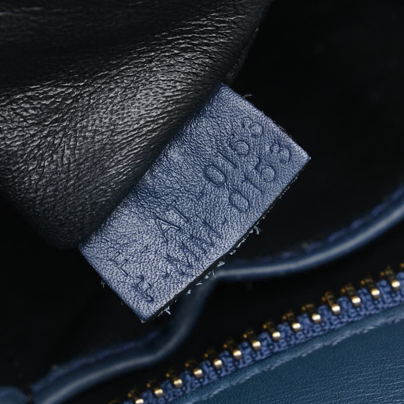 セリーヌ ラゲージ マイクロショッパー ハンドバッグ トートバッグ ネイビー ブラック レザー レディース CELINE 【中古】