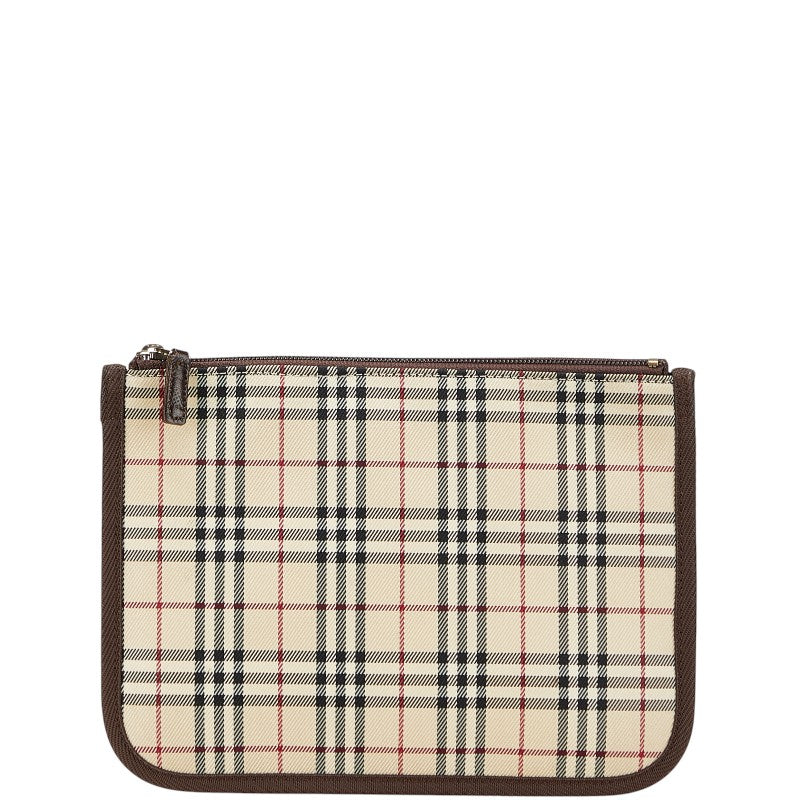バーバリー ノバチェック ポーチ ベージュ ブラウン キャンバス レザー レディース BURBERRY 【中古】