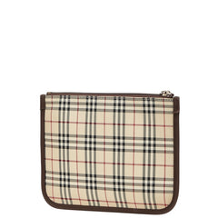 バーバリー ノバチェック ポーチ ベージュ ブラウン キャンバス レザー レディース BURBERRY 【中古】
