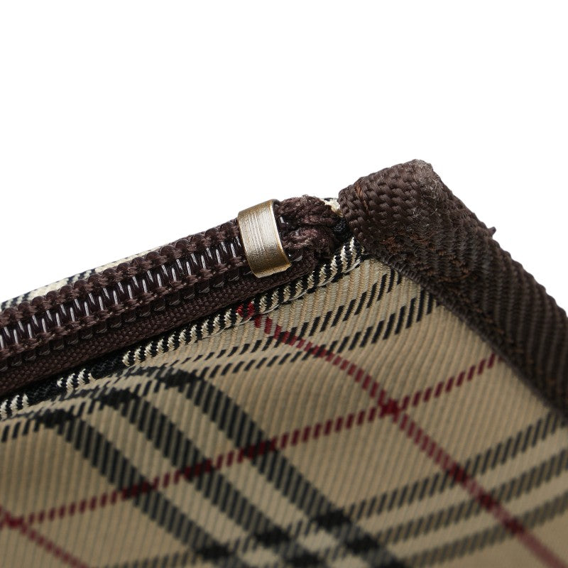 バーバリー ノバチェック ポーチ ベージュ ブラウン キャンバス レザー レディース BURBERRY 【中古】