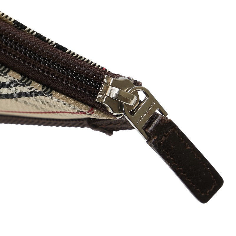 バーバリー ノバチェック ポーチ ベージュ ブラウン キャンバス レザー レディース BURBERRY 【中古】