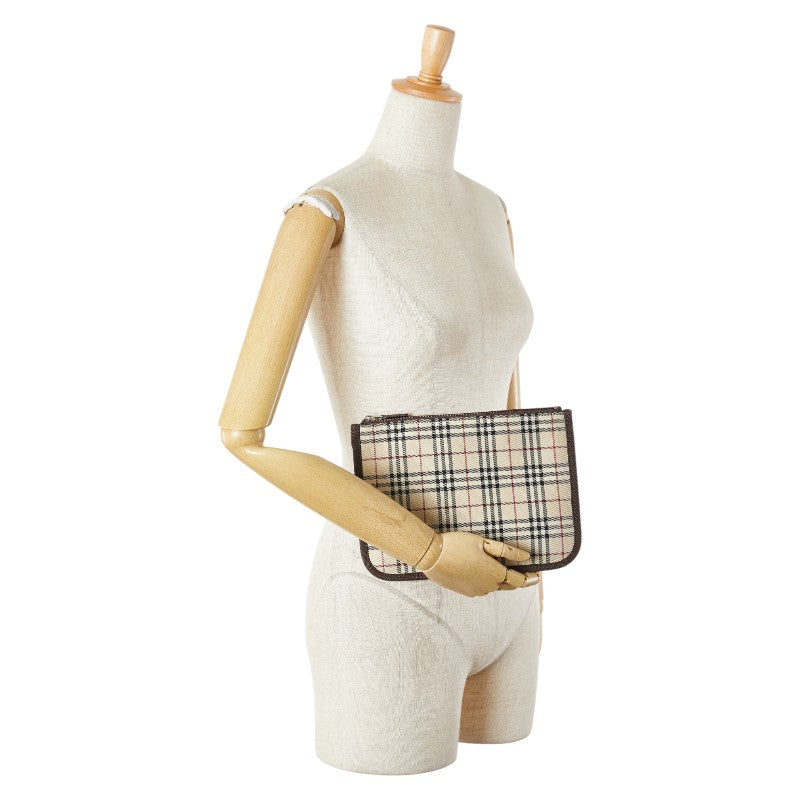 バーバリー ノバチェック ポーチ ベージュ ブラウン キャンバス レザー レディース BURBERRY 【中古】