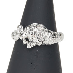 Pt950 プラチナ ダイヤ0.01ct タイガー 虎 モチーフ リング 指輪 レディース 11号 【中古】