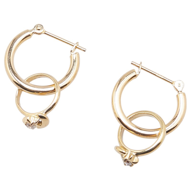 K18YG イエローゴールド ダイヤ0.08ct チャーム付きフープ ピアス レディース 【中古】