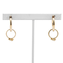 K18YG イエローゴールド ダイヤ0.08ct チャーム付きフープ ピアス レディース 【中古】