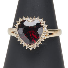 K18YG イエローゴールド ガーネット ダイヤ0.17ct ハート モチーフ リング 指輪 レディース 15号 【中古】