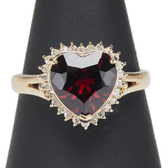 K18YG イエローゴールド ガーネット ダイヤ0.17ct ハート モチーフ リング 指輪 レディース 15号 【中古】