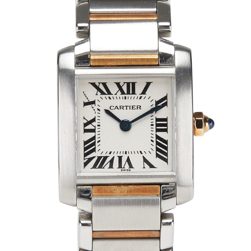 カルティエ タンクフランセーズSM 腕時計 W51007Q4 クオーツ ホワイト文字盤 ステンレススチール イエローゴールド レディース CARTIER 【中古】
