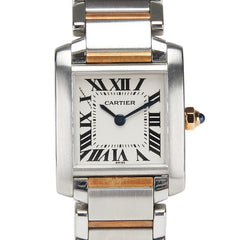 カルティエ タンクフランセーズSM 腕時計 W51007Q4 クオーツ ホワイト文字盤 ステンレススチール イエローゴールド レディース CARTIER 【中古】