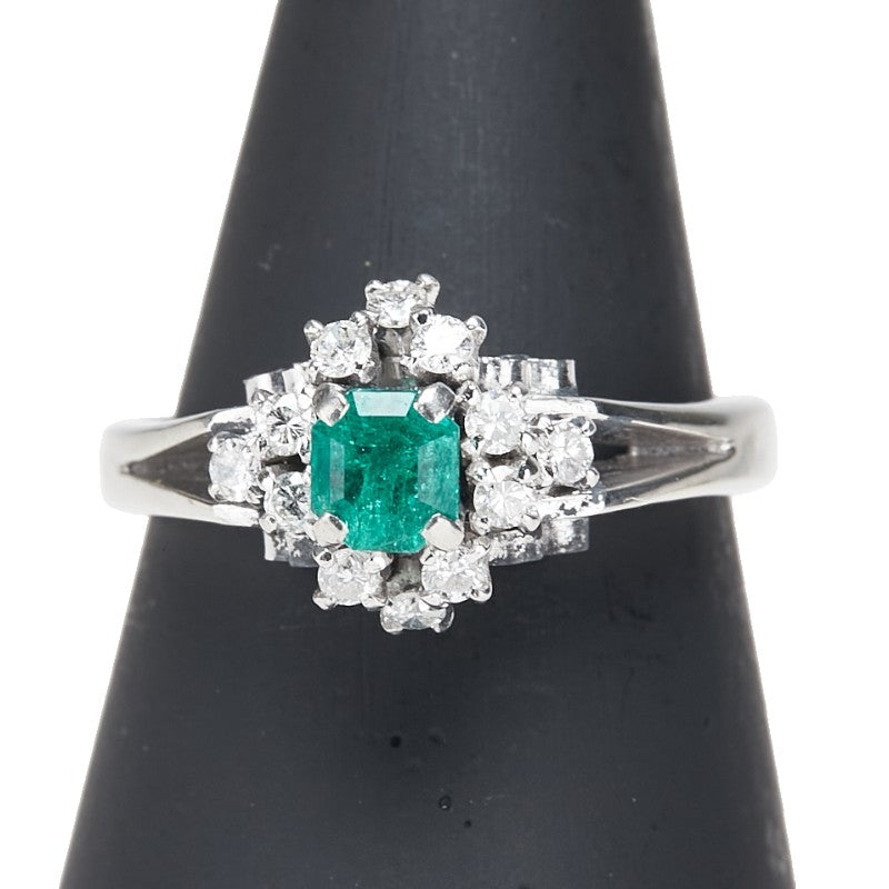 Pt900 プラチナ エメラルド0.34ct ダイヤ0.24ct メレ リング 指輪 レディース 11号 【中古】