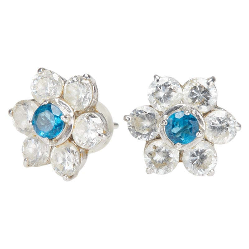 K14WG ホワイトゴールド キュービックジルコニア 花 フラワー モチーフ スタッドピアス レディース 【中古】