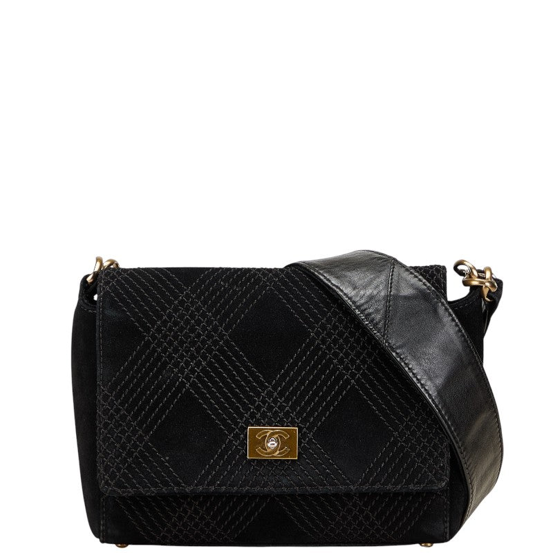 シャネル ワイルドステッチ ココマーク ショルダーバッグ ブラック スウェード レザー レディース CHANEL 【中古】