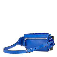 ヴァレンチノ ロックスタッズ ウエストバッグ ブルー ベロア レザー レディース Valentino 【中古】