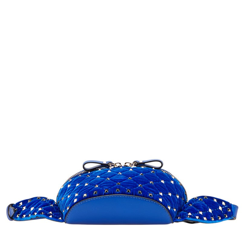 ヴァレンチノ ロックスタッズ ウエストバッグ ブルー ベロア レザー レディース Valentino 【中古】
