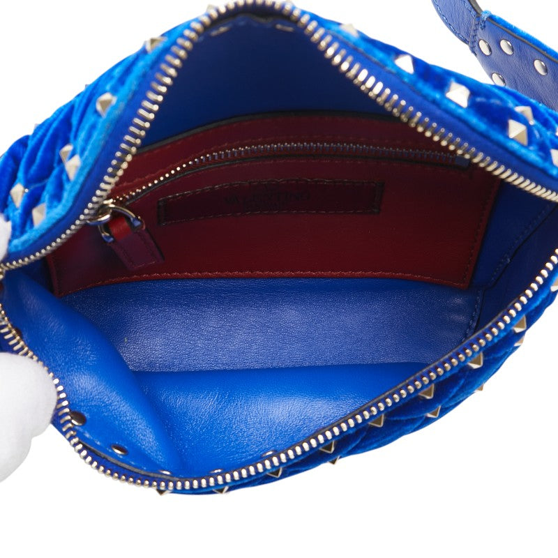 ヴァレンチノ ロックスタッズ ウエストバッグ ブルー ベロア レザー レディース Valentino 【中古】