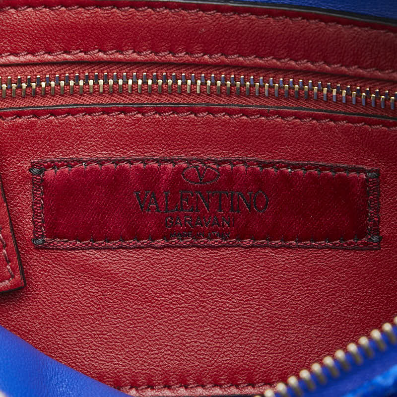 ヴァレンチノ ロックスタッズ ウエストバッグ ブルー ベロア レザー レディース Valentino 【中古】