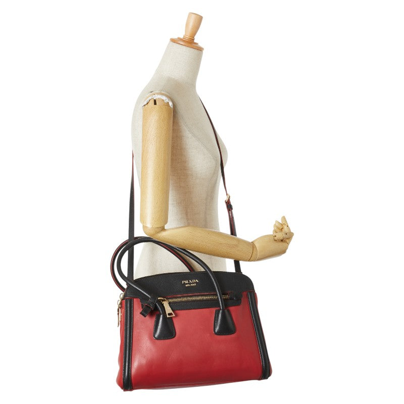 プラダ ハンドバッグ ショルダーバッグ 2WAY レッド ブラック レザー レディース PRADA 【中古】